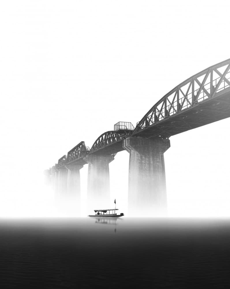 Misty Bridge and Boat by boonlertro — canvas wall art