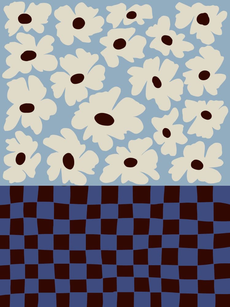 Modern Floral Checkerboard by Miho Art Studio — canvas wall art
