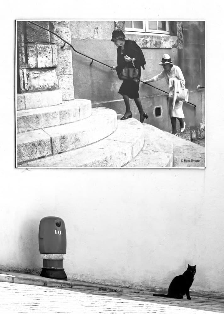 Street Cat and Vintage Scene by Christiane Heggemann — canvas wall art