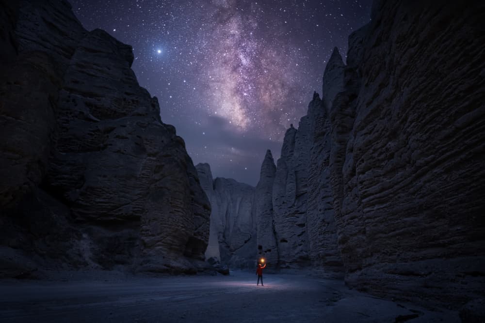 Milky Way Canyon Wanderer by Simoon — canvas wall art