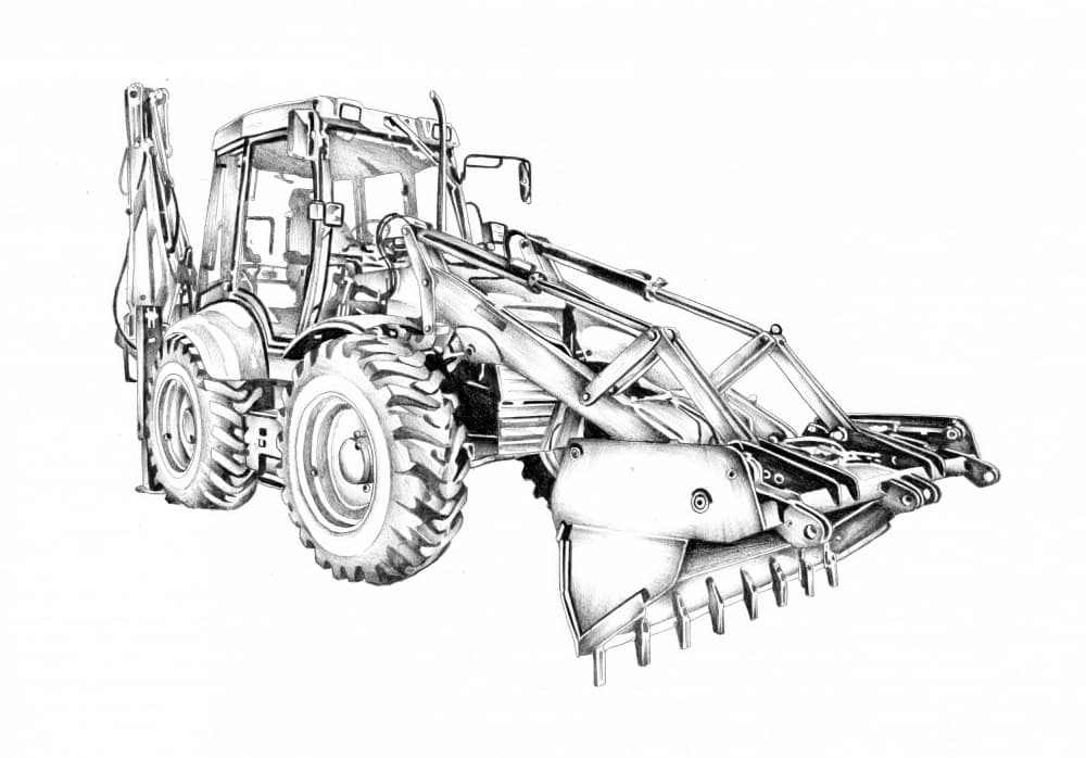 Powerful Backhoe Illustration by Kulik — canvas wall art