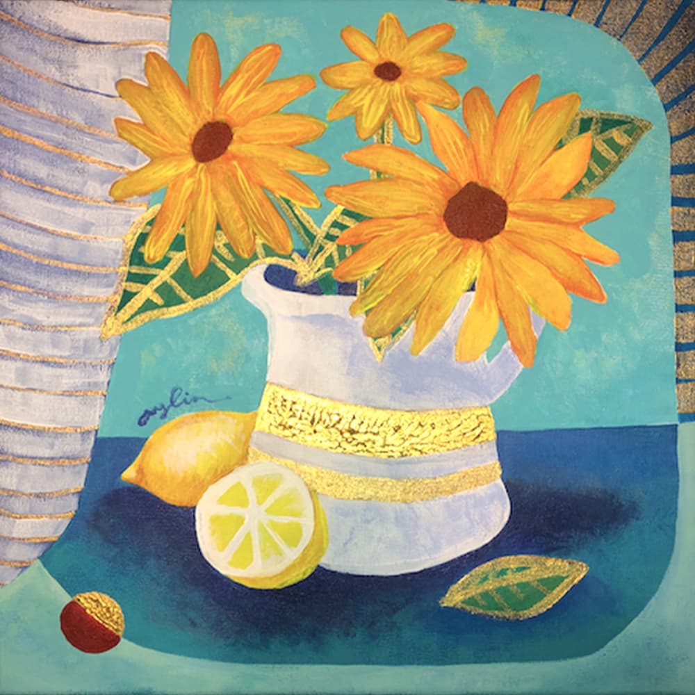 Golden Daisies and Lemons by Aylin Demir — canvas wall art