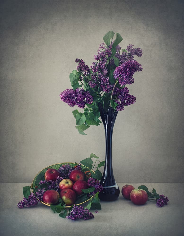 Lilacs and Apples Still Life by Dimitar Lazarov - Dim — canvas wall art