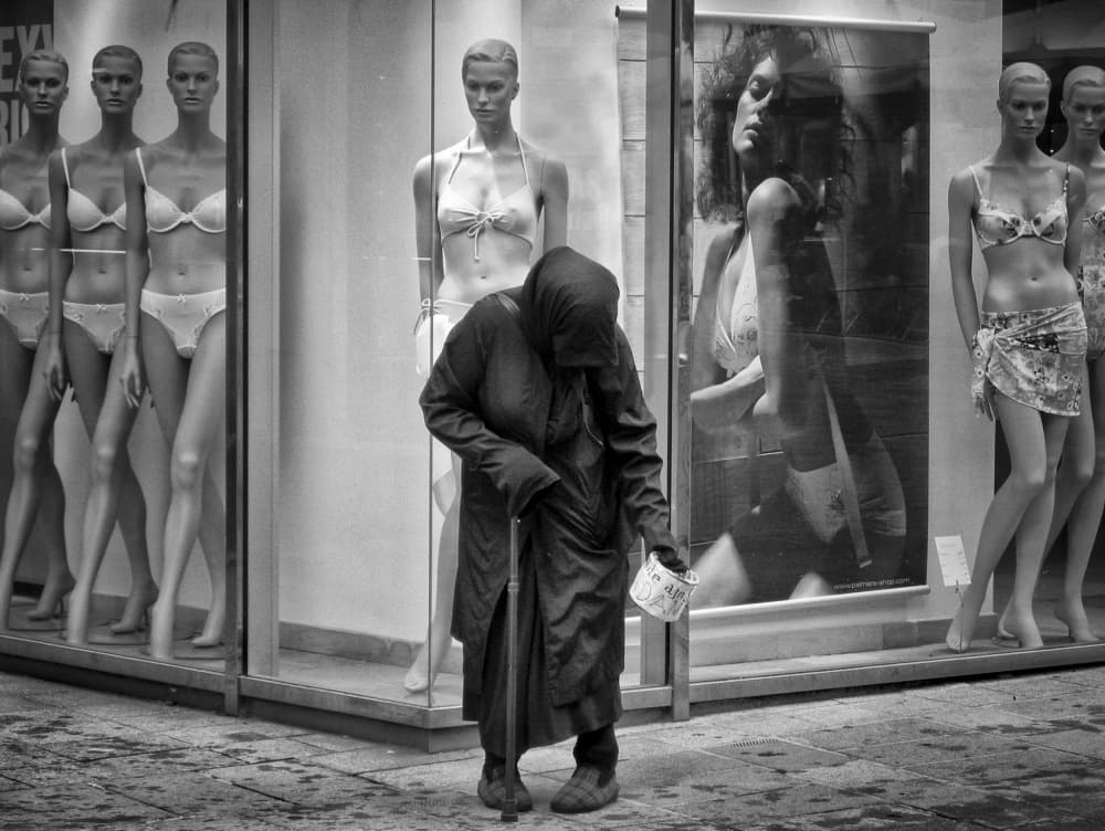 Old Woman Mannequins Contrast by Robert Semnic — canvas wall art