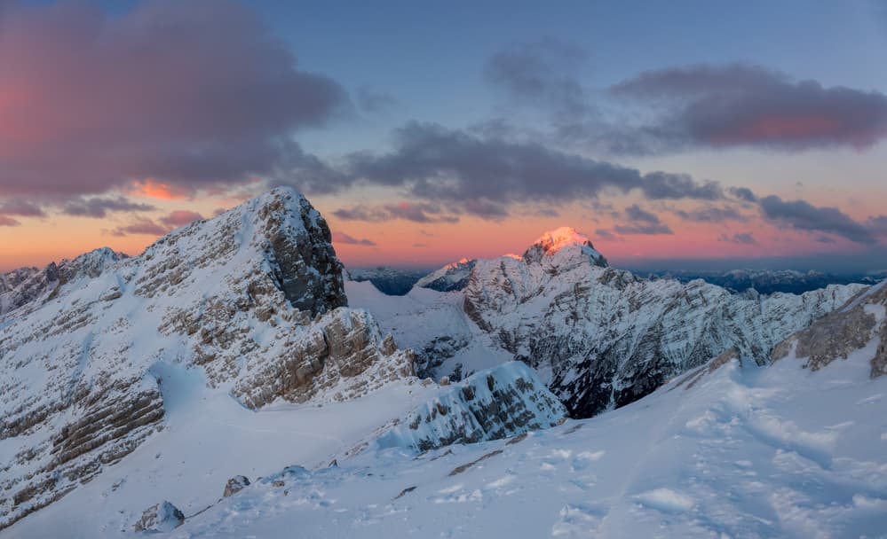 Winter Mountain Sunrise Glow by Bor — canvas wall art
