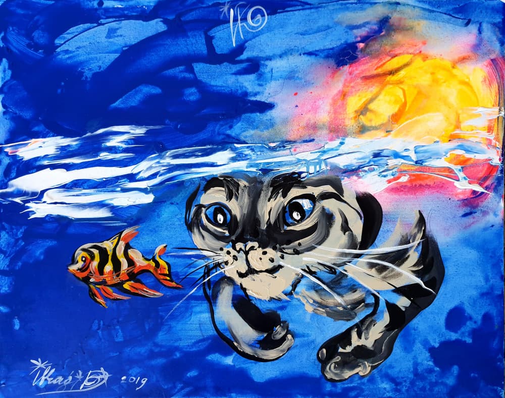 Curious Cat Underwater by Kanat Ibragimov — canvas wall art