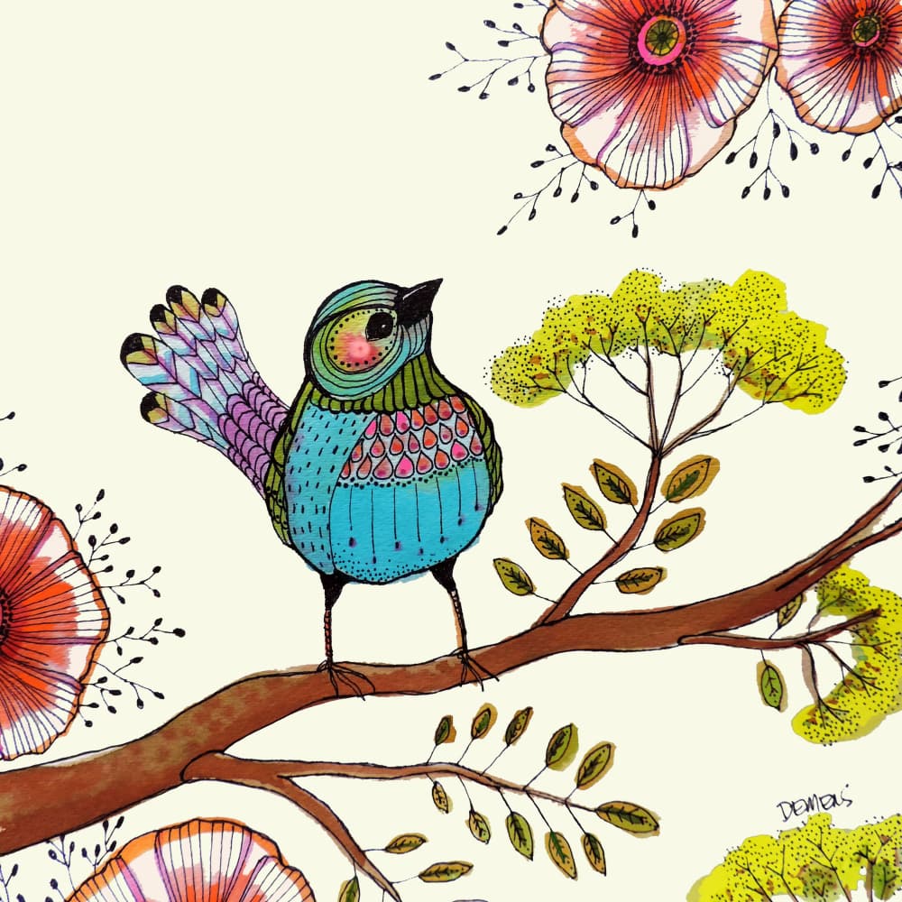 Colorful Bird on Branch by Sylvie Demers — canvas wall art