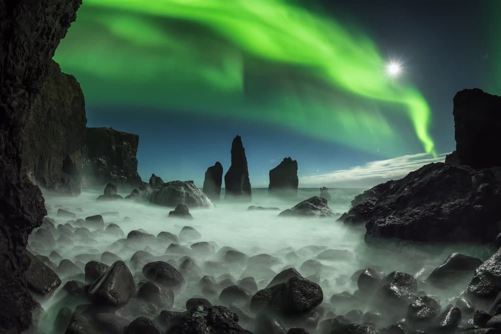 Aurora Over Sea Stacks by Raymond Hoffmann — canvas wall art