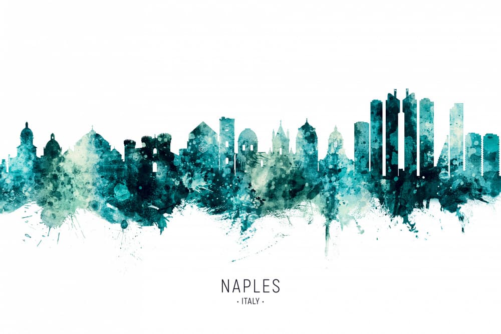 Watercolor Naples Skyline by Michael Tompsett — canvas wall art