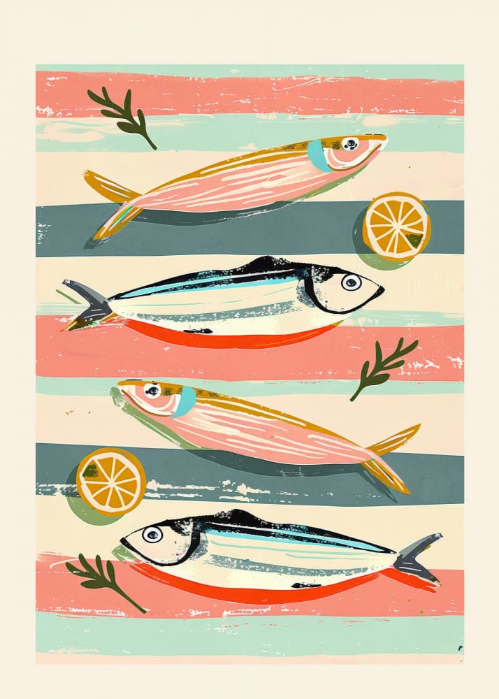 Striped Fish and Lemons by Nadjaa — canvas wall art