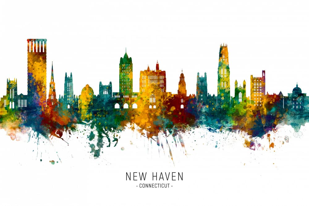 New Haven Urban Watercolor by Michael Tompsett — canvas wall art