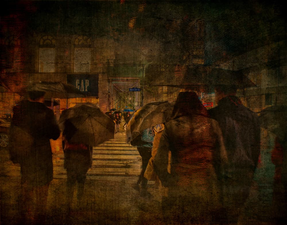 Rainy City Night Walk by Anette Ohlendorf — canvas wall art