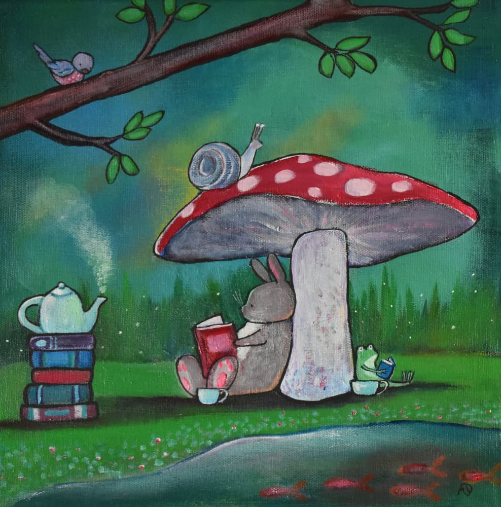 Reading Under the Toadstools by Andrea Doss — canvas wall art