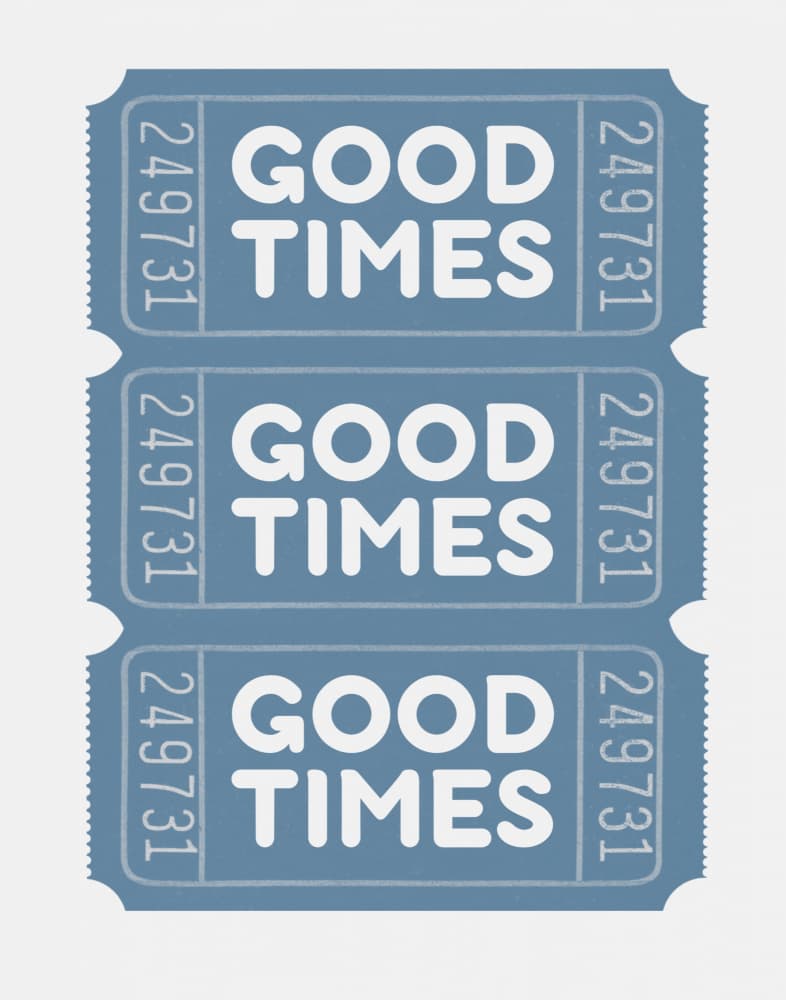 Good Times Blue Tickets by Jolly and Dash — canvas wall art