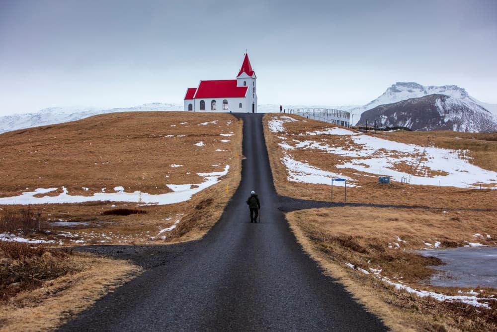 Path to Red Roof Church by Shin Woo Ryu — canvas wall art