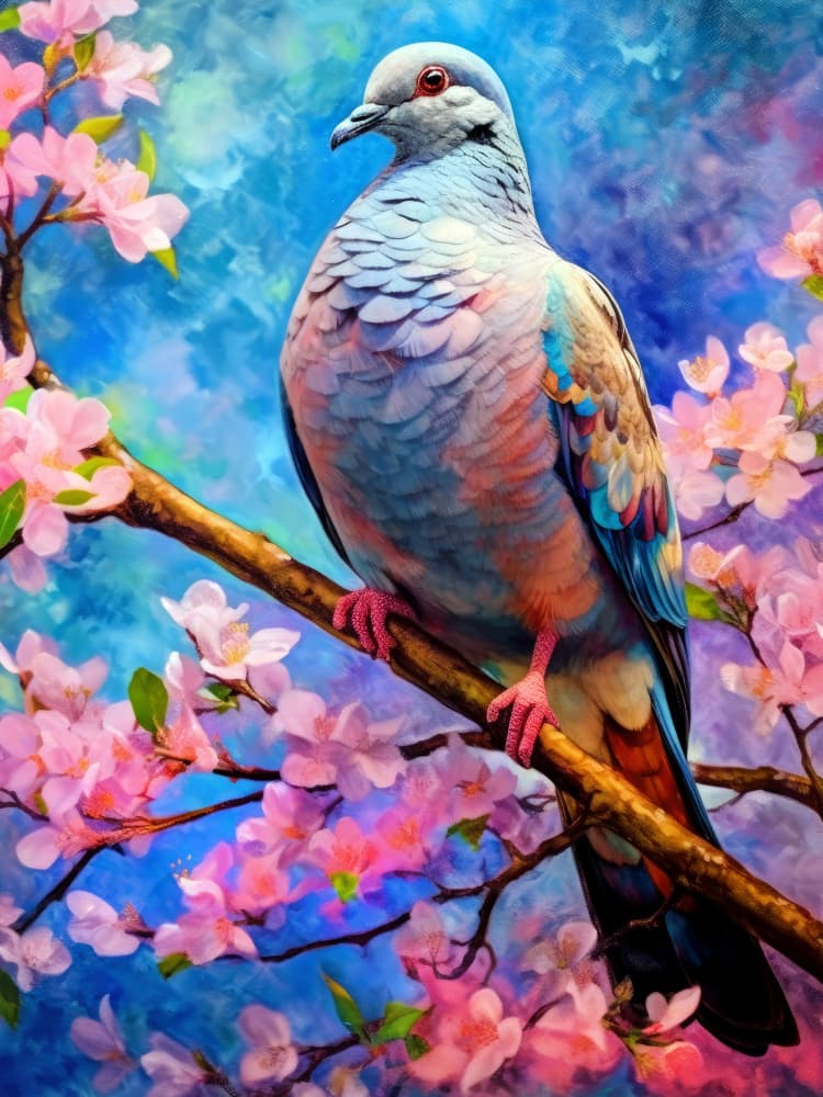 Colorful Dove Spring Blossoms by Justyna Jaszke — canvas wall art