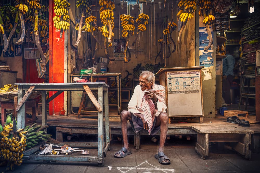 Old Man Banana Market by Marco Tagliarino — canvas wall art