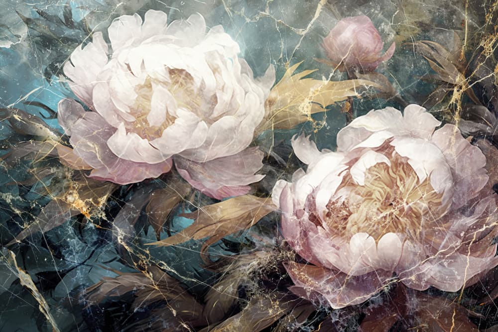 Elegant Marble Peonies by Rafal Kulik — canvas wall art