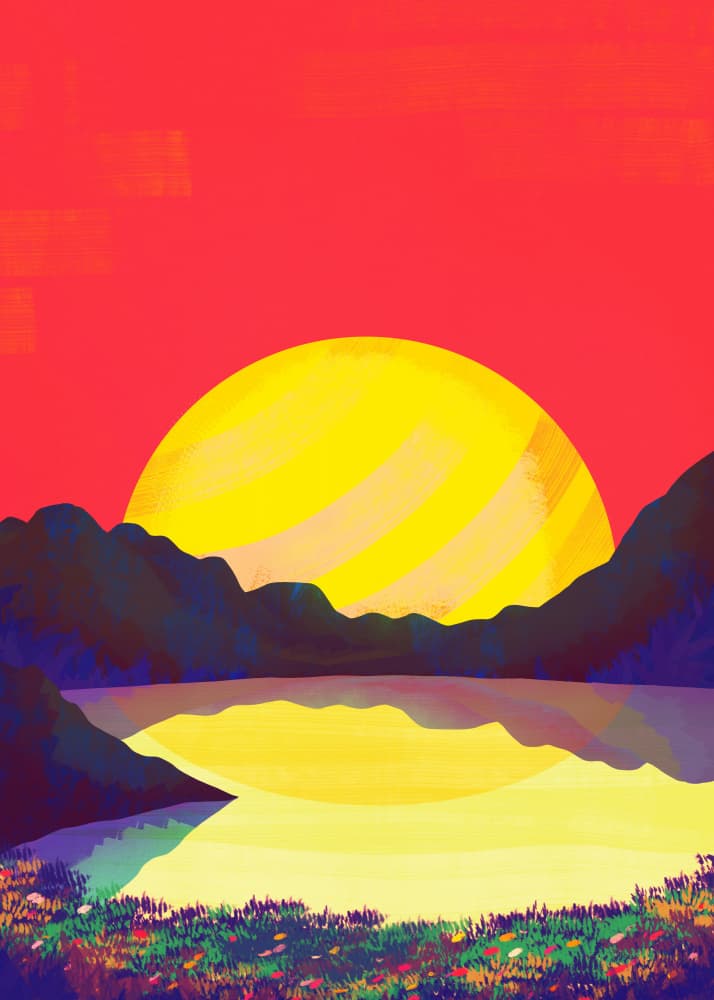 Vibrant Mountain Lake Sunset by Stephen Wade — canvas wall art