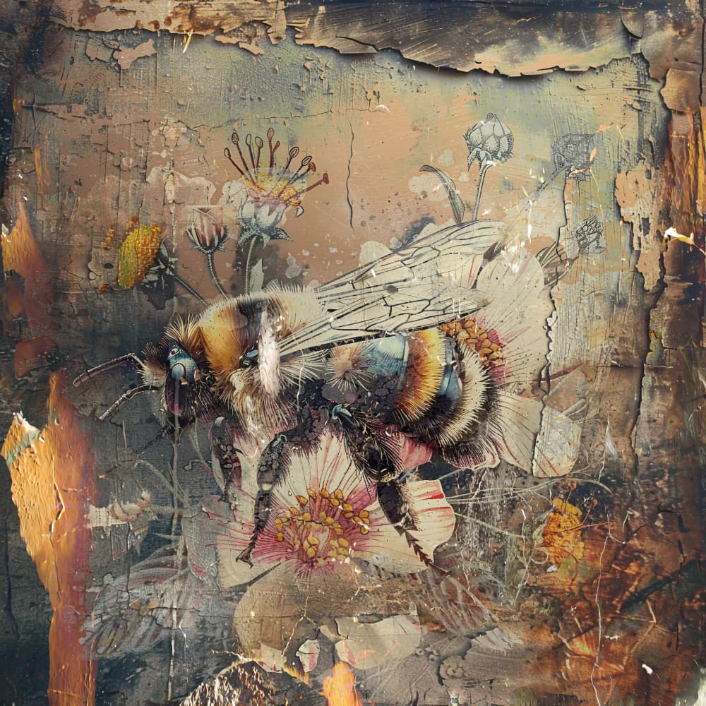 Vintage Bee on Flowers by Rafal Kulik — canvas wall art
