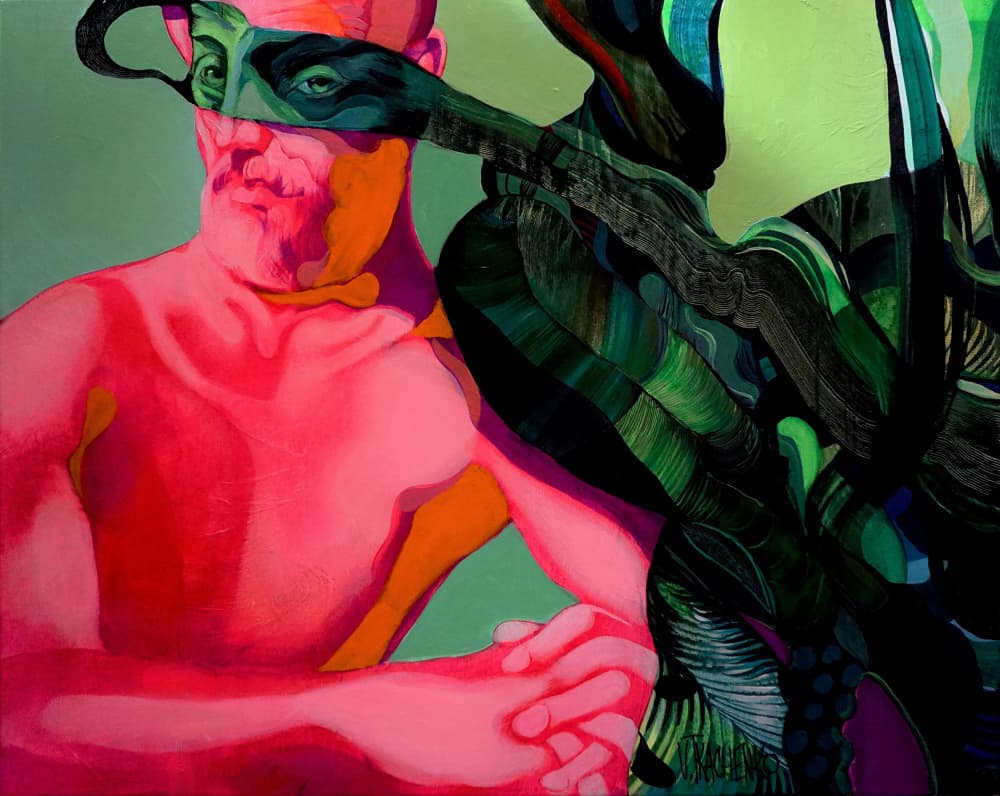 Surreal Green Mask Man by Victor Tkachenko — canvas wall art