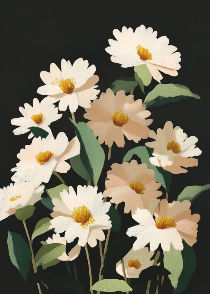 White and Peach Daisies by City Art — canvas wall art