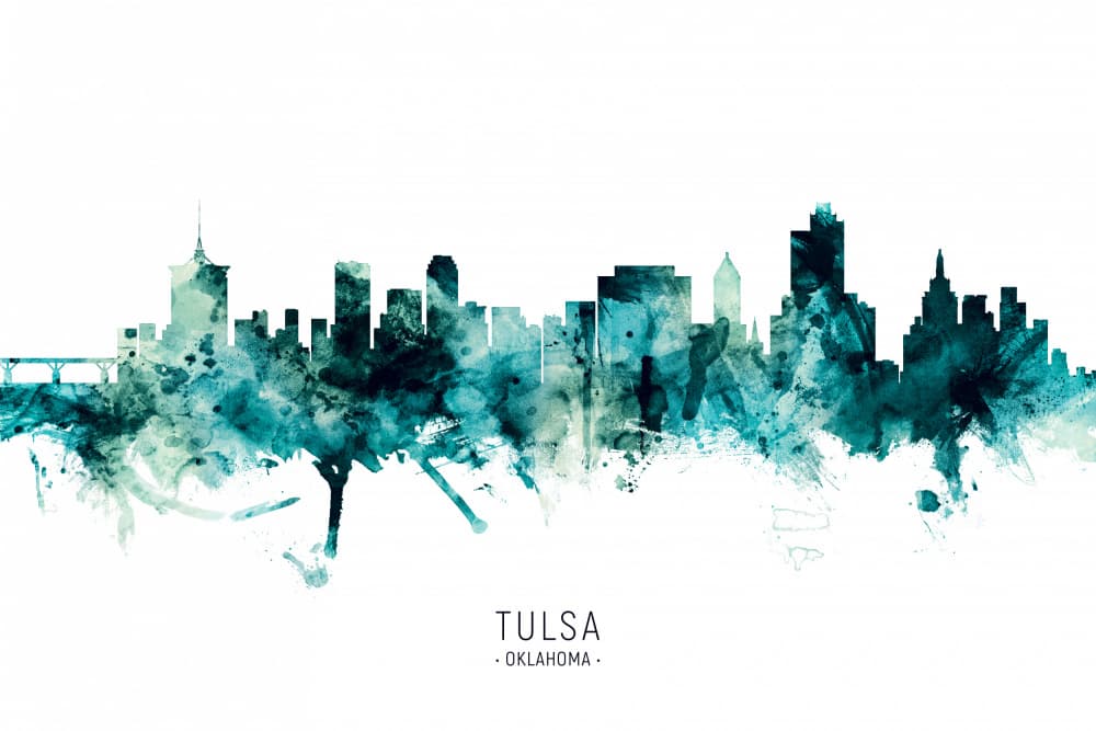 Tulsa Watercolor Skyline by Michael Tompsett — canvas wall art