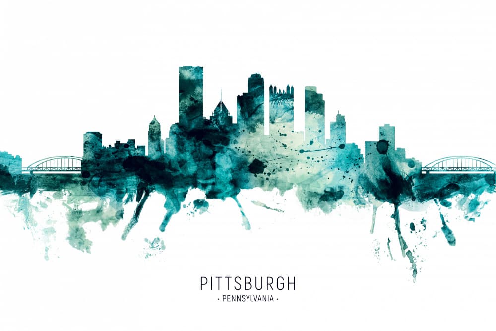 Pittsburgh Skyline Watercolor by Michael Tompsett — canvas wall art