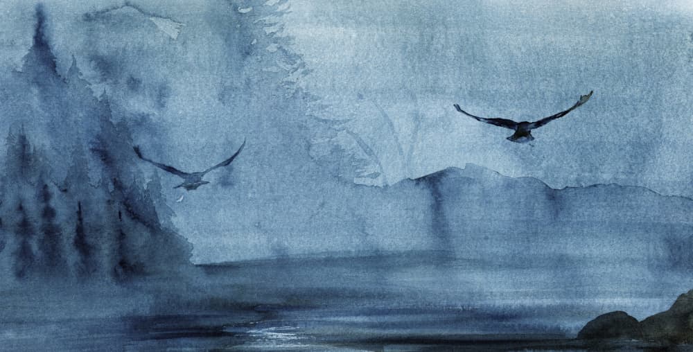 Misty Lake Flight by RodMacIver — canvas wall art