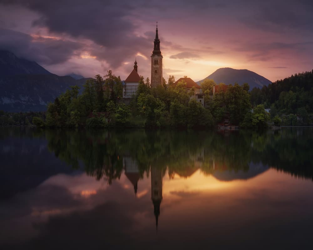 Lake Bled Twilight Reflection by Juan Pablo de Miguel — canvas wall art