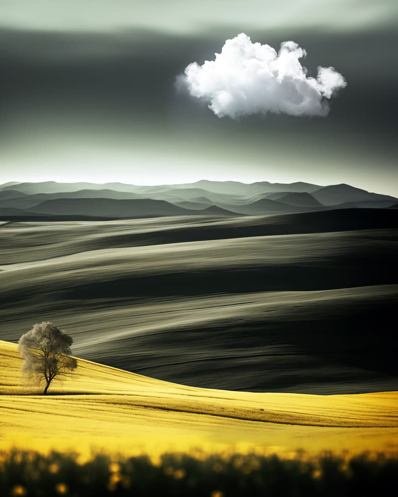 Lone Tree Golden Field by Hosam.Karara — canvas wall art