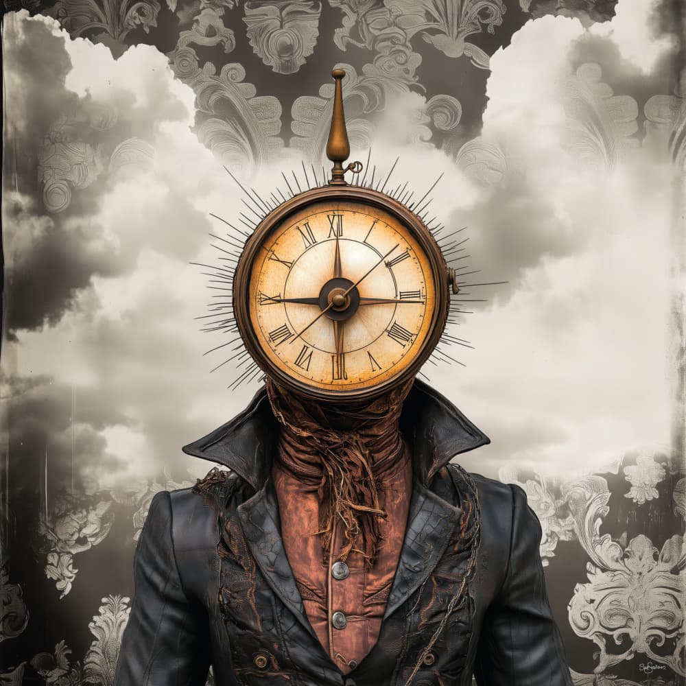 Steampunk Clock Figure by Sue Skellern — canvas wall art
