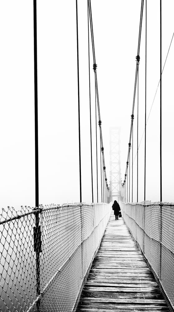 Solitary Walk Foggy Bridge by Julien Oncete — canvas wall art