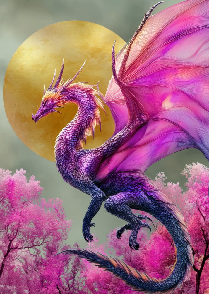 Vibrant Dragon Golden Moon by Justyna Jaszke — canvas wall art