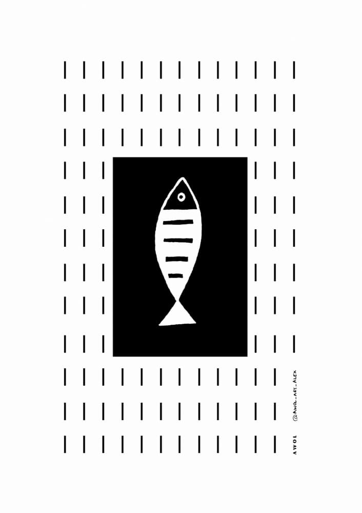 Minimalist Black White Fish by Awol Art Alex — canvas wall art