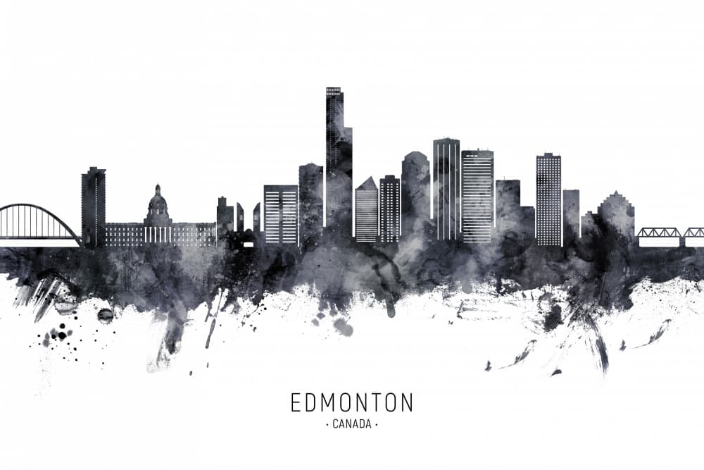 Edmonton Cityscape Watercolor by Michael Tompsett — canvas wall art
