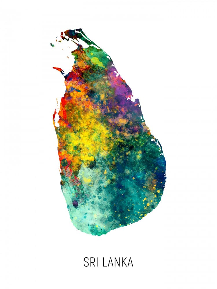 Vibrant Sri Lanka Map by Michael Tompsett — canvas wall art