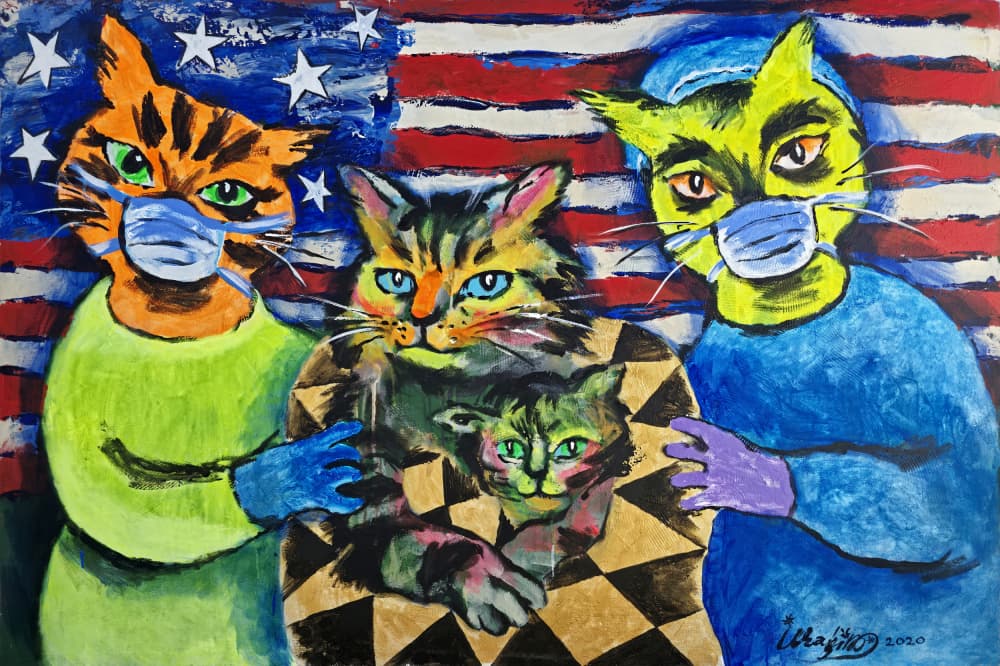 Patriotic Masked Cats by Kanat Ibragimov — canvas wall art