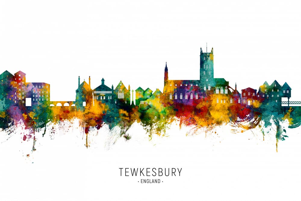 Vibrant Tewkesbury Skyline by Michael Tompsett — canvas wall art