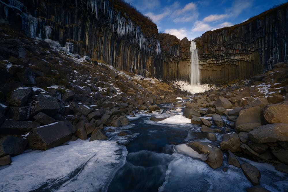 Majestic Winter Waterfall by David Martin Castan — canvas wall art