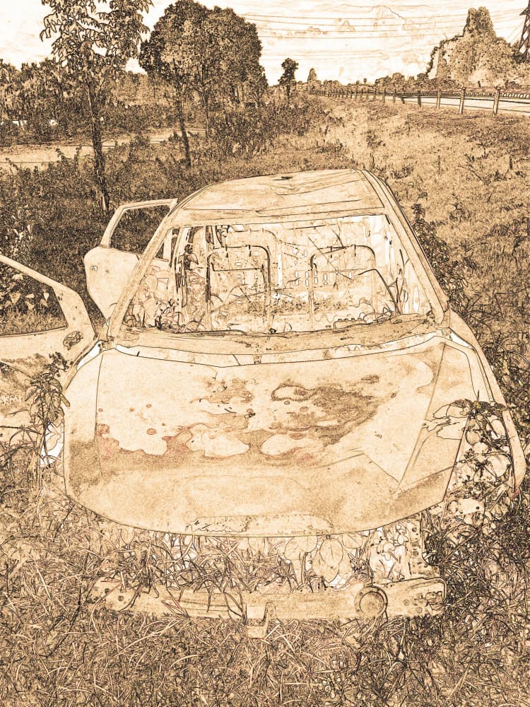 Abandoned Car Sketch by Santhosh ch — canvas wall art
