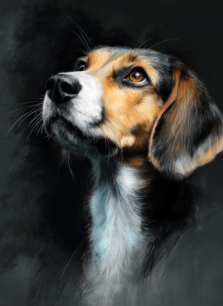 Beagle's Upward Gaze by Justyna Jaszke — canvas wall art