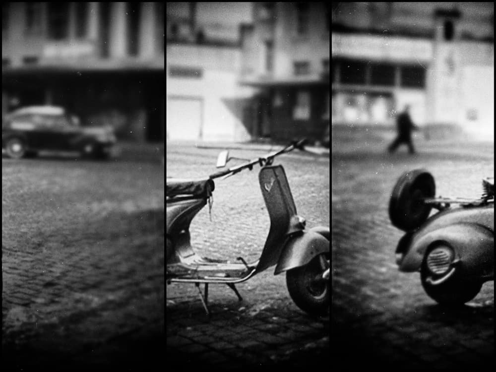 Vintage Scooter City Scene by Holger Droste — canvas wall art