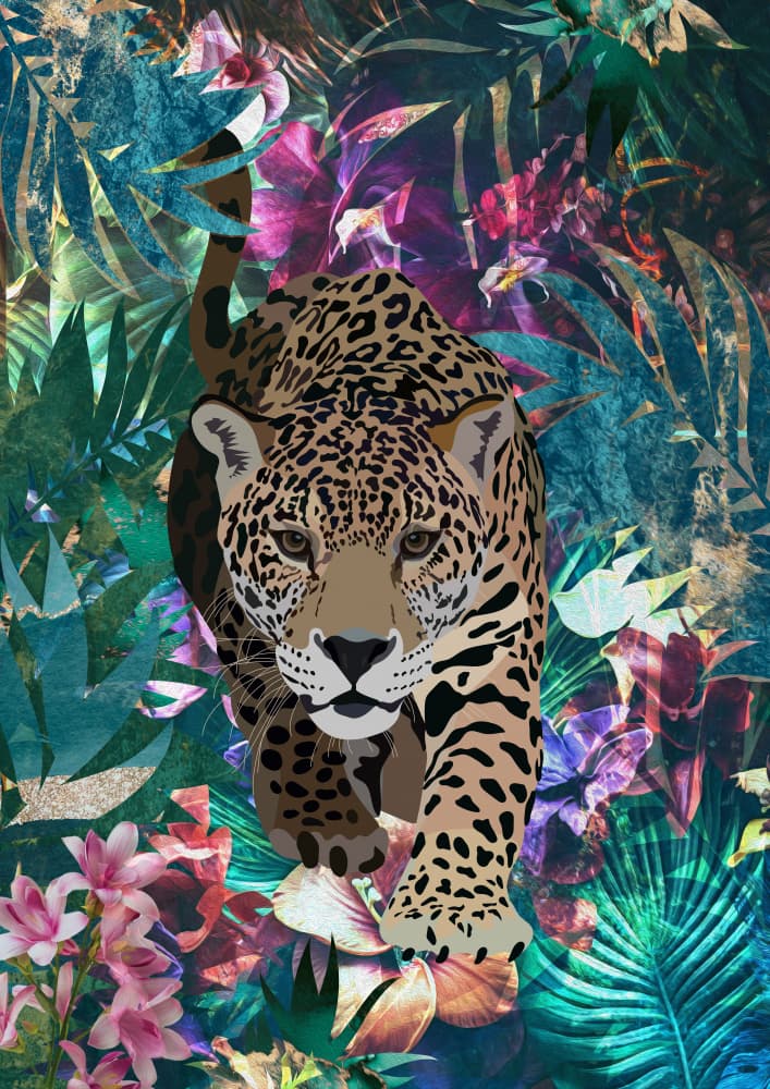 Vibrant Jungle Jaguar by Sarah Manovski — canvas wall art