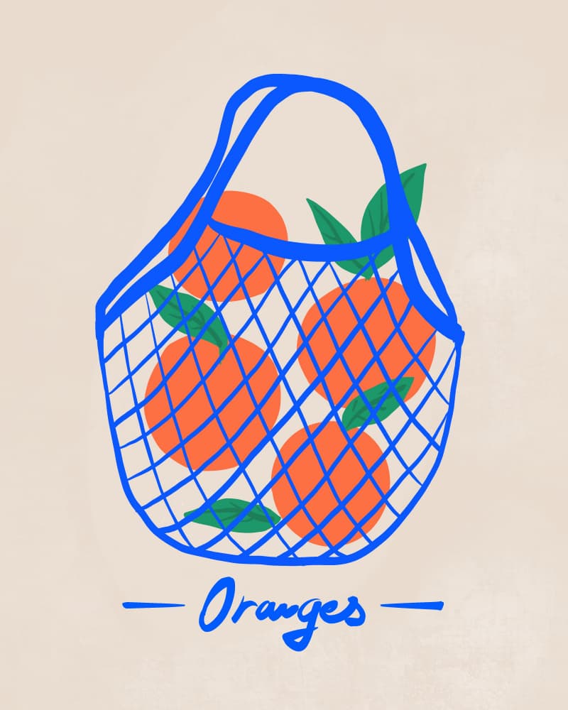 Fresh Oranges Blue Bag by Petra Lizde — canvas wall art