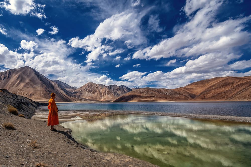 Monk by Mountain Lake by Saurabh Sirohiya — canvas wall art