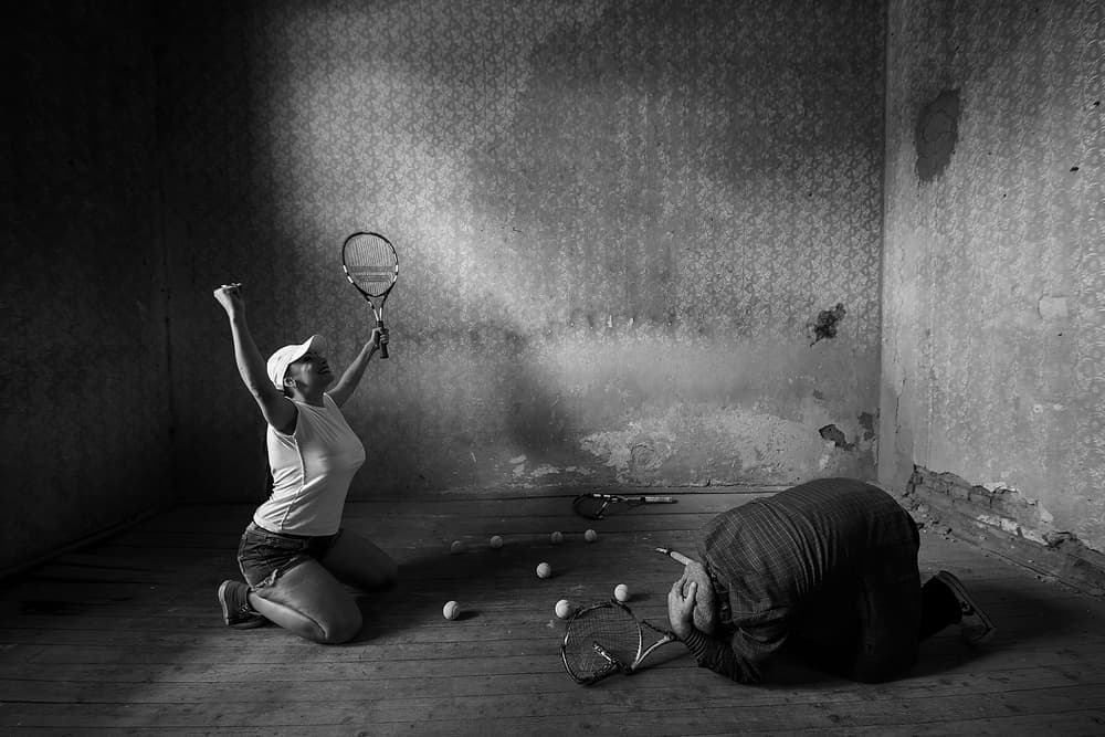 Tennis Triumph and Despair by mario grobenski - psychodaddy — canvas wall art