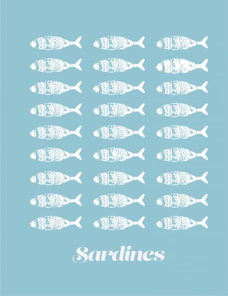 Minimalist Sardines Blue by Elizabeth C — canvas wall art