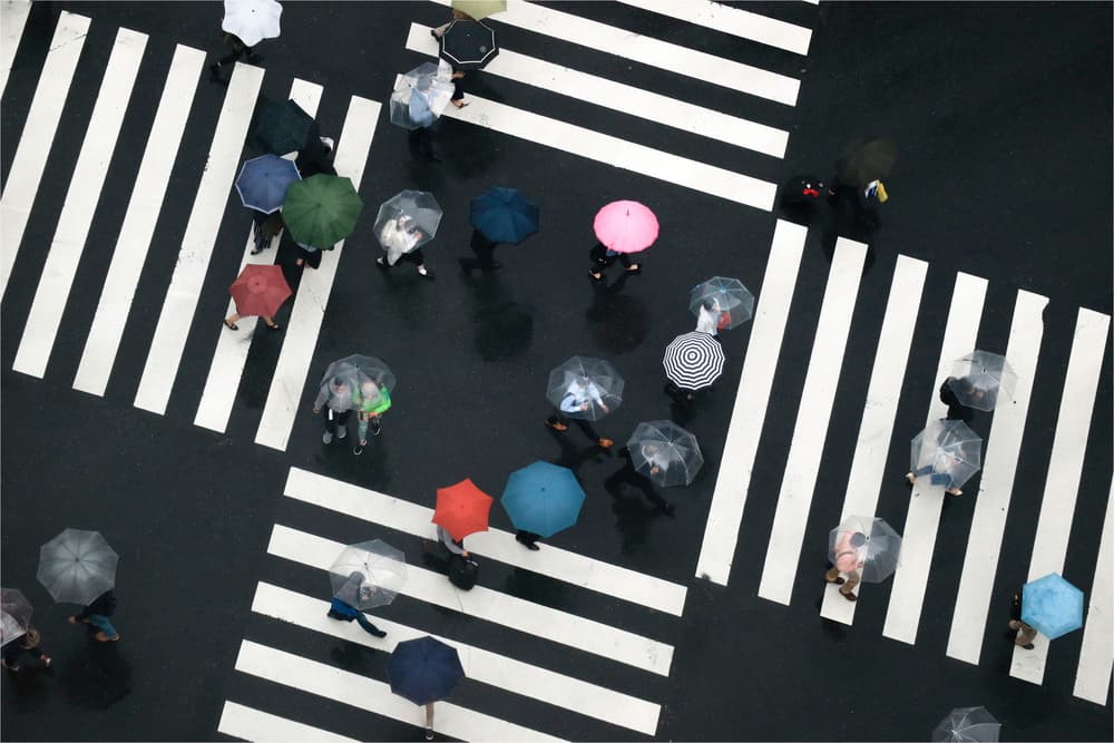 Urban Rain Umbrellas by Haruyo Sakamoto — canvas wall art