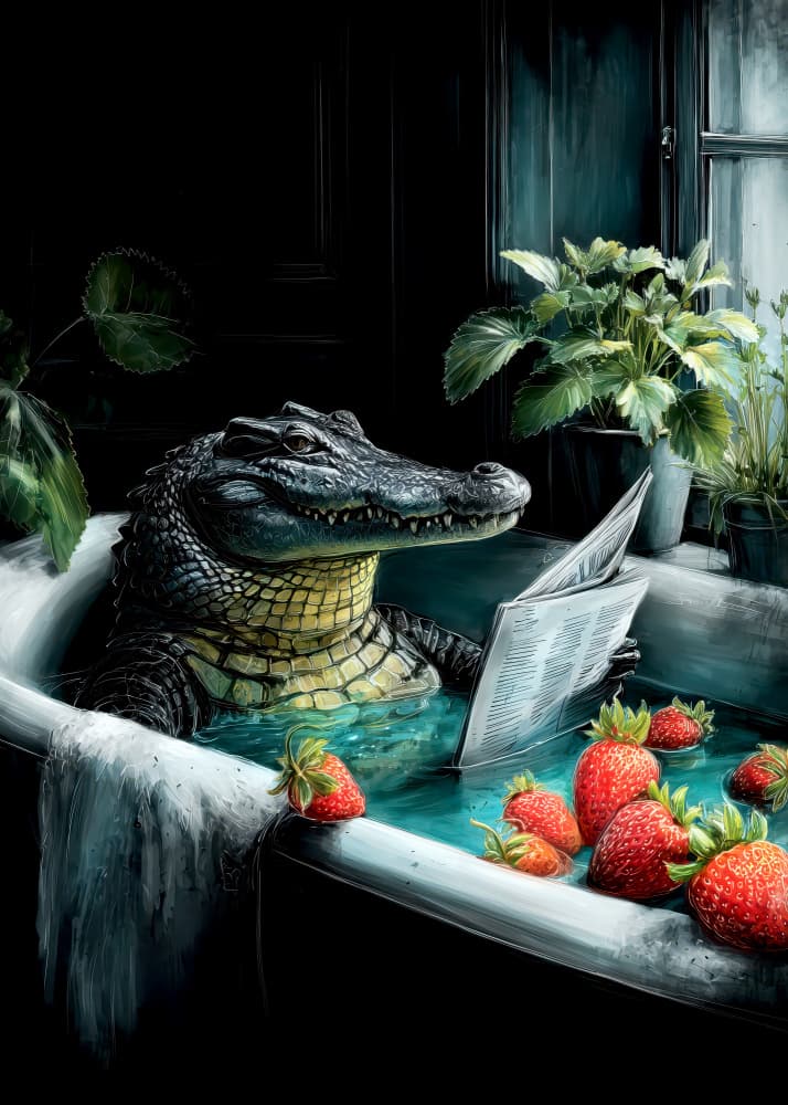 Crocodile In Bathtube 4 by Justyna Jaszke — canvas wall art